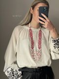 Круговий гердан "Надія" білий з червоно-чорним орнаментом 973 фото