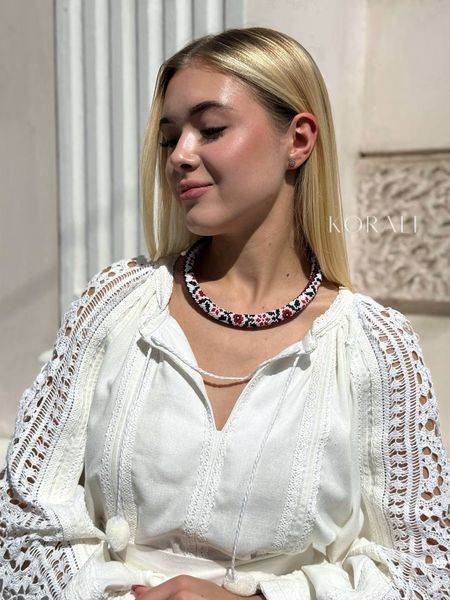 Necklace-harness "Kvitano" red with white 1032 photo