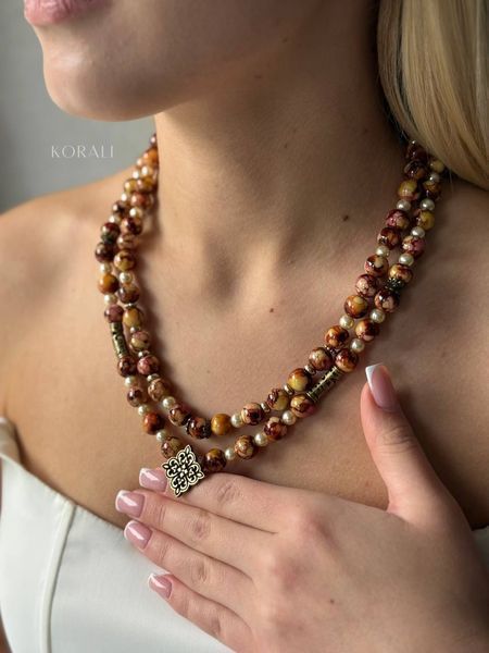Намисто "Едельвейс" в коричневих відтінках 1116 фото
