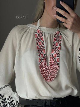 Гердан "Віра" білий з червоно-чорним орнаментом 974 фото