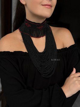 Set of ribbon necklace "Aeneid" and black necklace "Coral" 289 photo