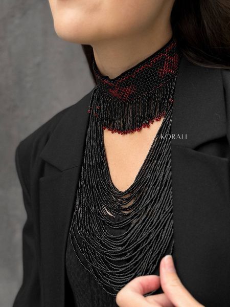 Set of ribbon necklace "Aeneid" and black necklace "Coral" 289 photo