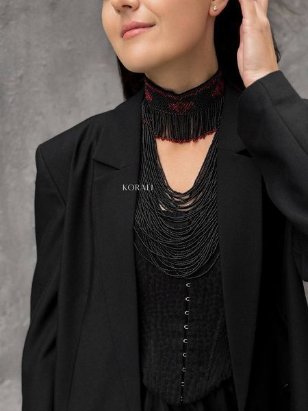 Set of ribbon necklace "Aeneid" and black necklace "Coral" 289 photo