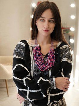 "Rowan" wooden necklace in pink-purple 2566 photo