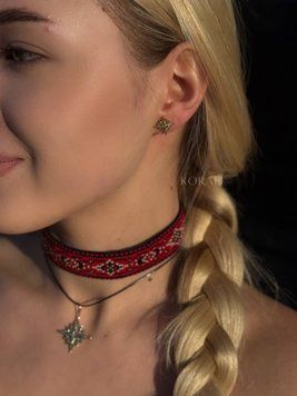 Set "Starry Silence" earrings, pendant and ribbon necklace 2034-4 photo