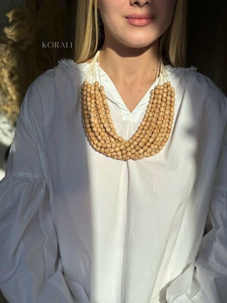 Wooden necklace "Rhobe" beige color 1096 photo