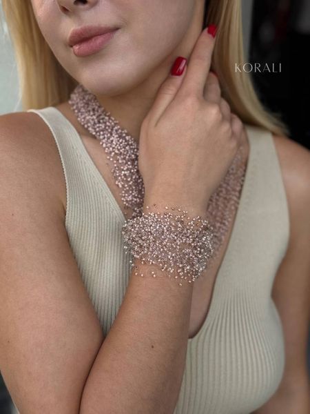 Set of necklace "Air" and bracelet in cappuccino color 1034 photo