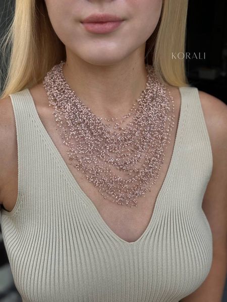 Set of necklace "Air" and bracelet in cappuccino color 1034 photo