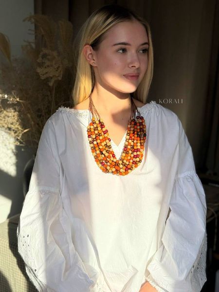 Wooden necklace "Rhododendron" in warm shades 1097 photo