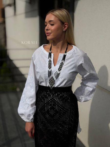 Necklace "Ornament" black with a silver pattern 2522 photo