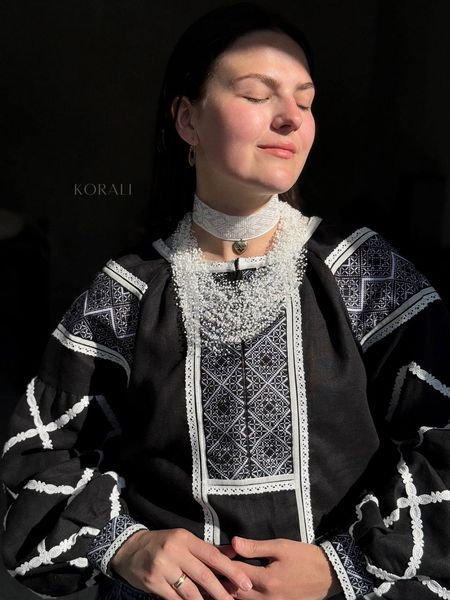 Комплект "Ніч над Карпатами" намисто повітряне, підвіска і чокер 660 фото