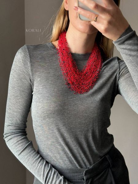 Necklace "Air" red with black splash 353 photo