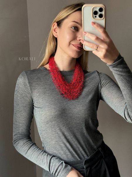 Necklace "Air" red with black splash 353 photo