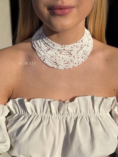 Necklace "Constellation" white with red splashes (short) 2225 photo