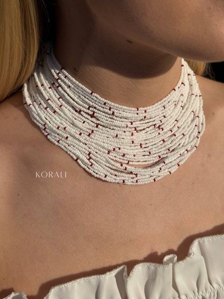 Necklace "Constellation" white with red splashes (short) 2225 photo