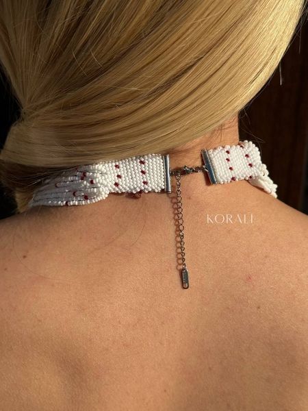 Necklace "Constellation" white with red splashes (short) 2225 photo