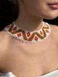 White "Zagrava" silk scarf with a colorful pattern 2283 photo