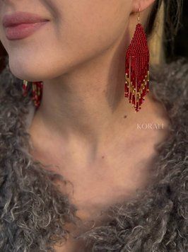 Earrings "Dahlias" red and gold 1088-3 photo