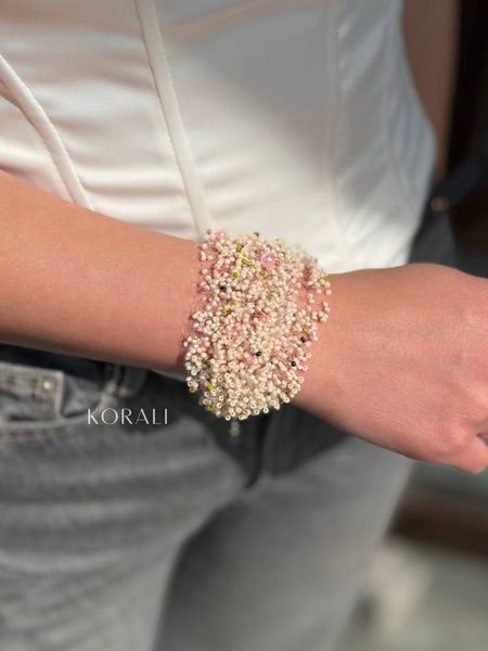 Set "Air" milky necklace and bracelet with pink and green splashes 2478 photo