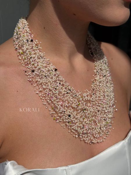 Set "Air" milky necklace and bracelet with pink and green splashes 2478 photo