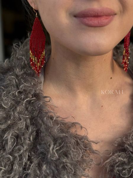 Earrings "Dahlias" red and gold 1088-3 photo