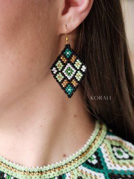 "Stefania" Green Beaded Earrings 2570 photo