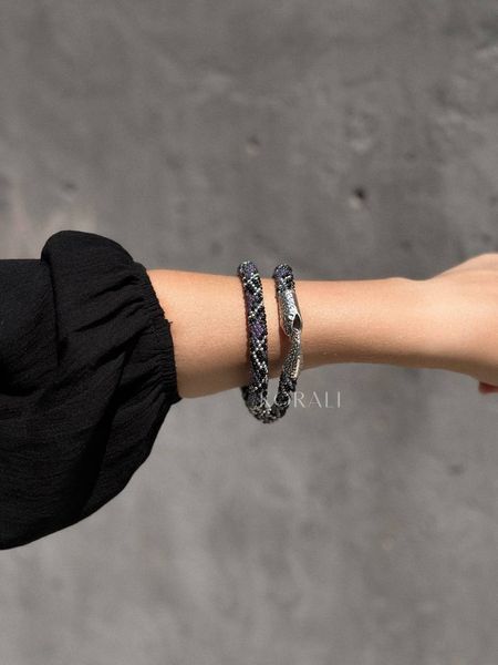 Snake harness 2 in 1 (necklace and bracelet) silver-purple 79 photo