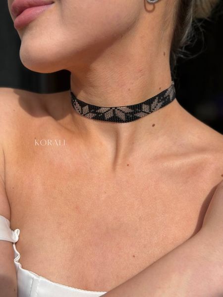 Ribbon necklace "Zori" matte black with transparent pattern 2318 photo