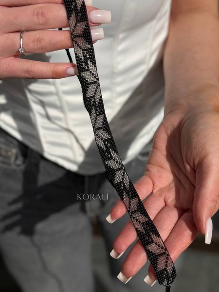 Ribbon necklace "Zori" matte black with transparent pattern 2318 photo