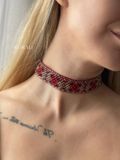 Ribbon necklace "Starfall" red with gold accents 861 photo