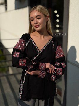 Embroidered blouse "Blossom" black color 2421 photo