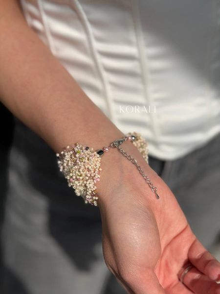 Bracelet "Air" milky color with pink and green splashes 2480 photo