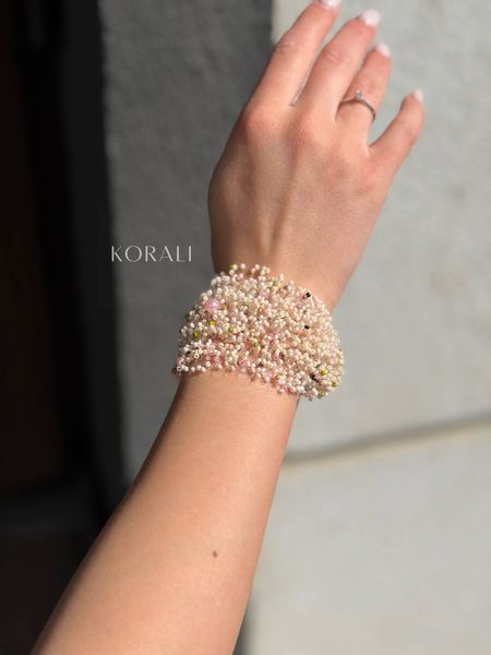 Bracelet "Air" milky color with pink and green splashes 2480 photo