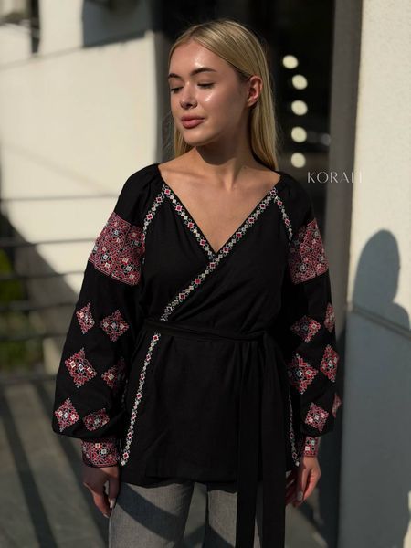 Embroidered blouse "Blossom" black color 2421 photo