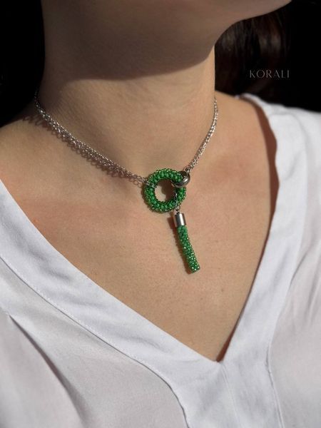 Pendant "Horizon of Desires" green with silver fittings 603 photo
