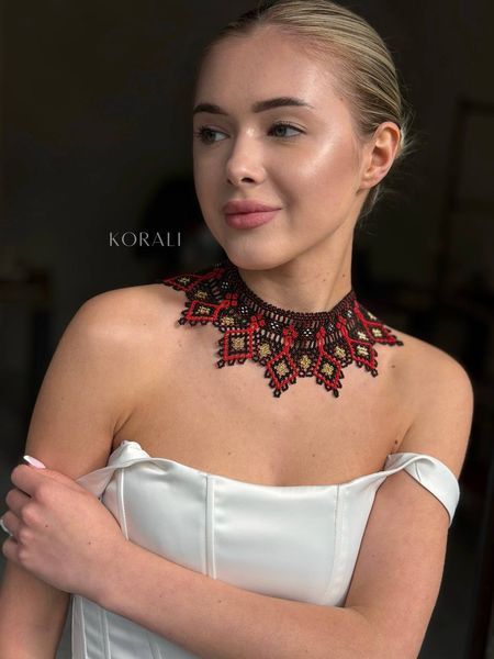Силянка "Квітка щастя" чорна з червоно-золотим візерунком 2422 фото