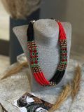 Ethnic necklace red and black with green pattern 1007 photo