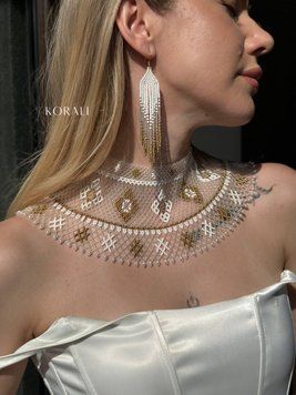 Earrings "Bereginya" white with gold 937-2 photo