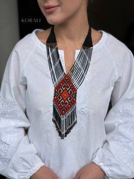 Гердан "Берегиня" чорний з різнобарвним візерунком 2321 фото