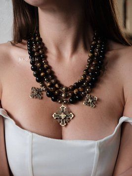 "Svarga" Obsidian and Tiger's Eye Necklace 2573 photo