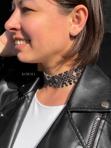 "Polisyanochka" black coat with graphite pattern 632 photo