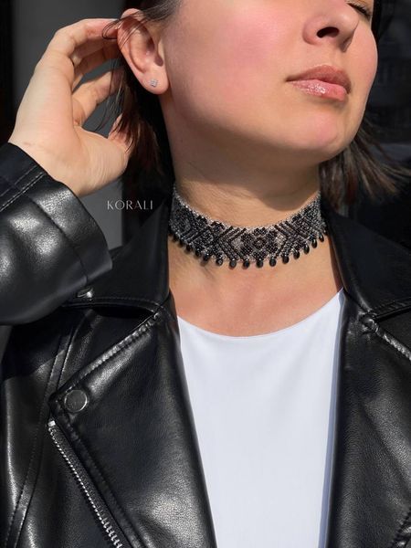 "Polisyanochka" black coat with graphite pattern 632 photo