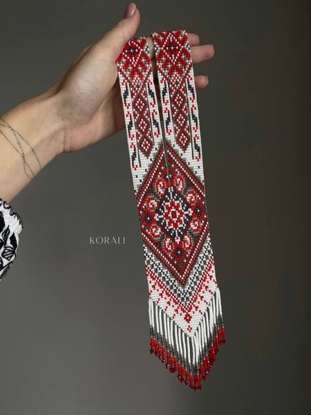 "Blooming Destiny" necklace, white with red pattern 543-3 photo