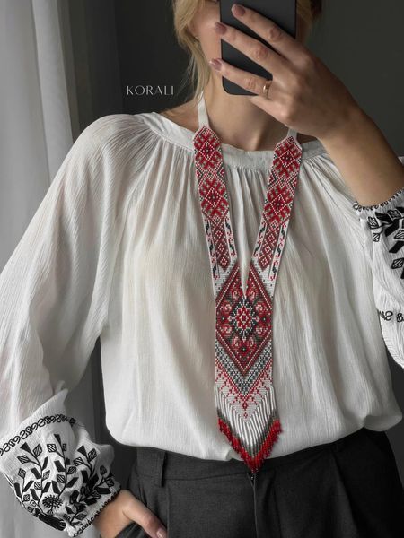 "Blooming Destiny" necklace, white with red pattern 543-3 photo