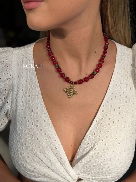 Single-row necklace "Crimson Flower" 2492 photo