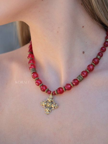 Single-row necklace "Crimson Flower" 2492 photo