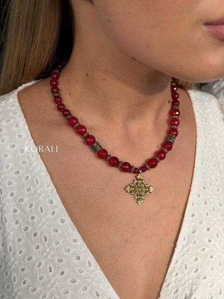 Single-row necklace "Crimson Flower" 2492 photo