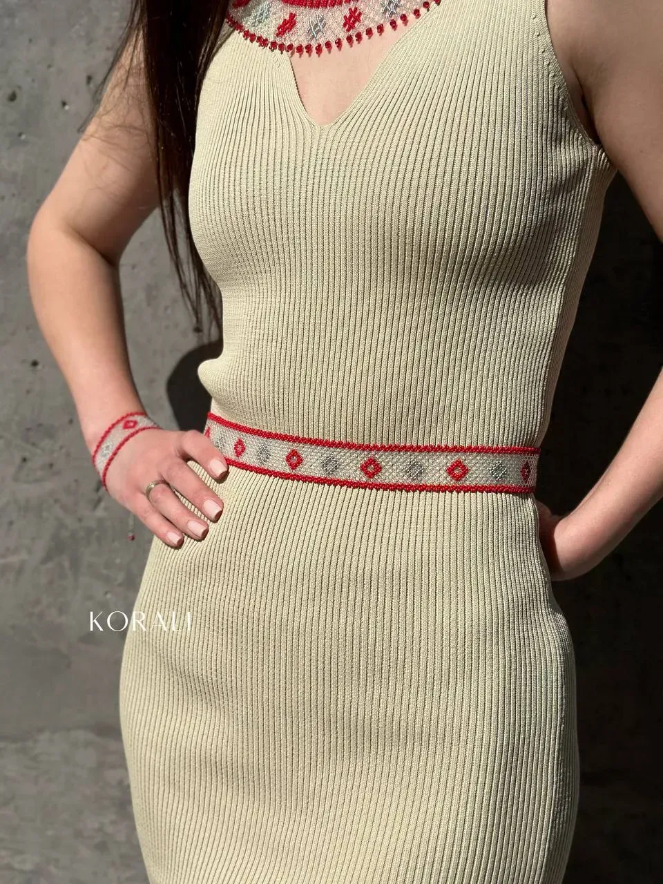 Belt "Bereginya" red and silver review on a girl