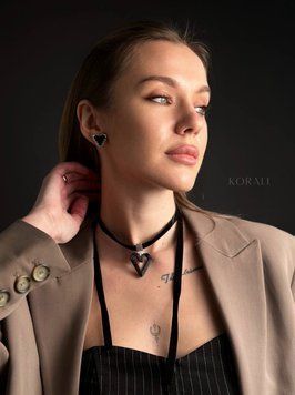 Set of "Breath of Love" pendant and earrings in black and silver 475 photo