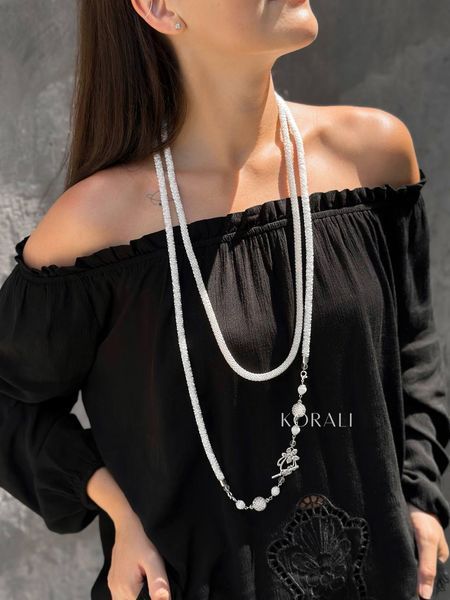 Braided harness lariat white and silver 74 photo